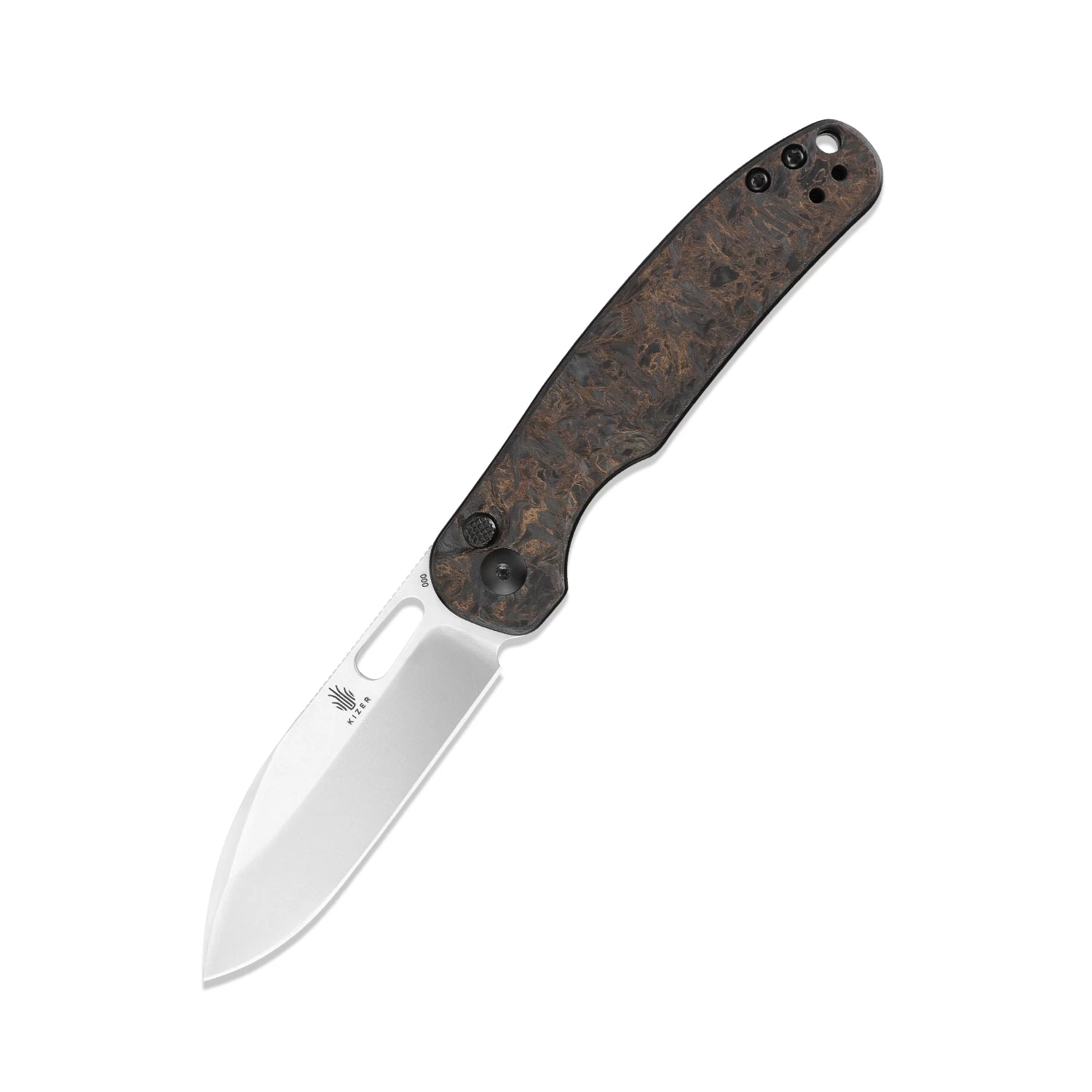 Kizer Azo HIC-CUP S35VN Blade Button Lock Knife Fatcarbon Handle Ki3606A1 (3.15” Stonewash)