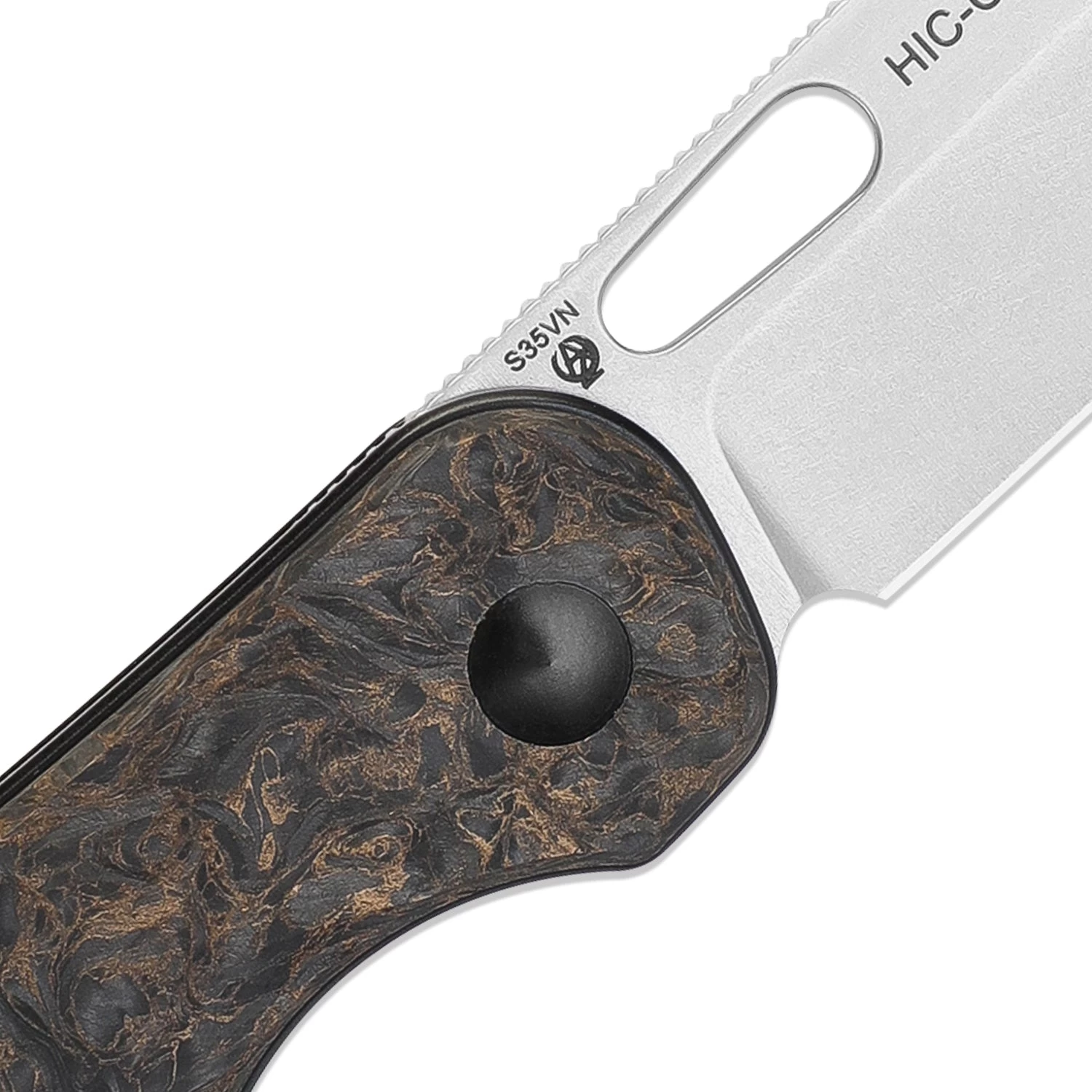 Kizer Azo HIC-CUP S35VN Blade Button Lock Knife Fatcarbon Handle Ki3606A1 (3.15” Stonewash) - Image 4