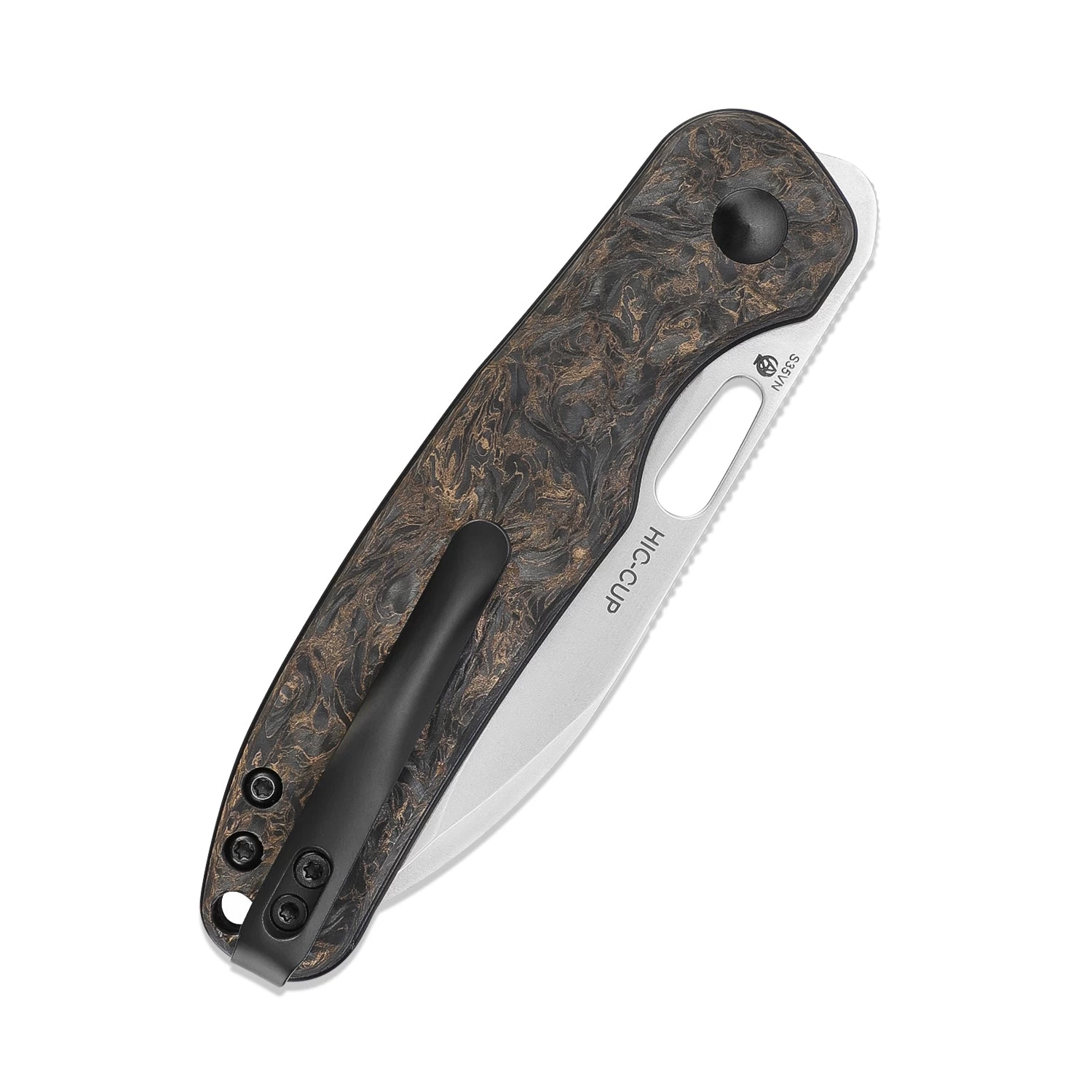 Kizer Azo HIC-CUP S35VN Blade Button Lock Knife Fatcarbon Handle Ki3606A1 (3.15” Stonewash) - Image 6